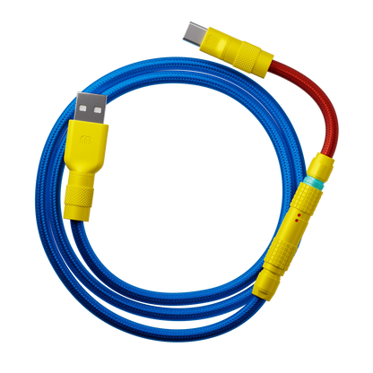 GMK Panels Cable — blue MDPC-X sleeving with Cerakote-yellow connectors and Italian Red accent