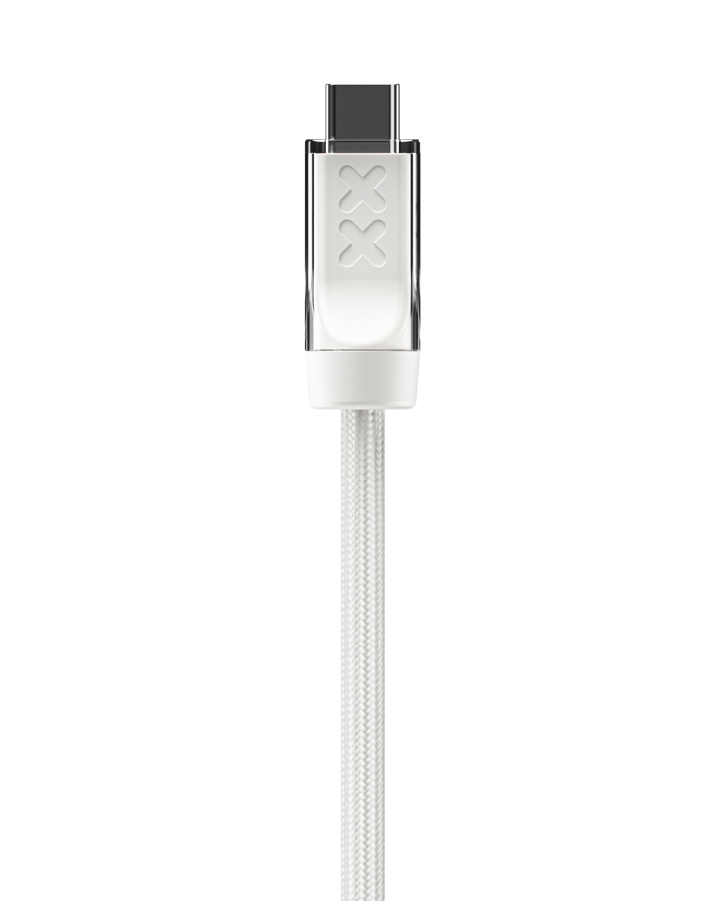 XX Cable Salt — connector with embossed Wired In coil mark, red status LED, white anti-fray nylon weave