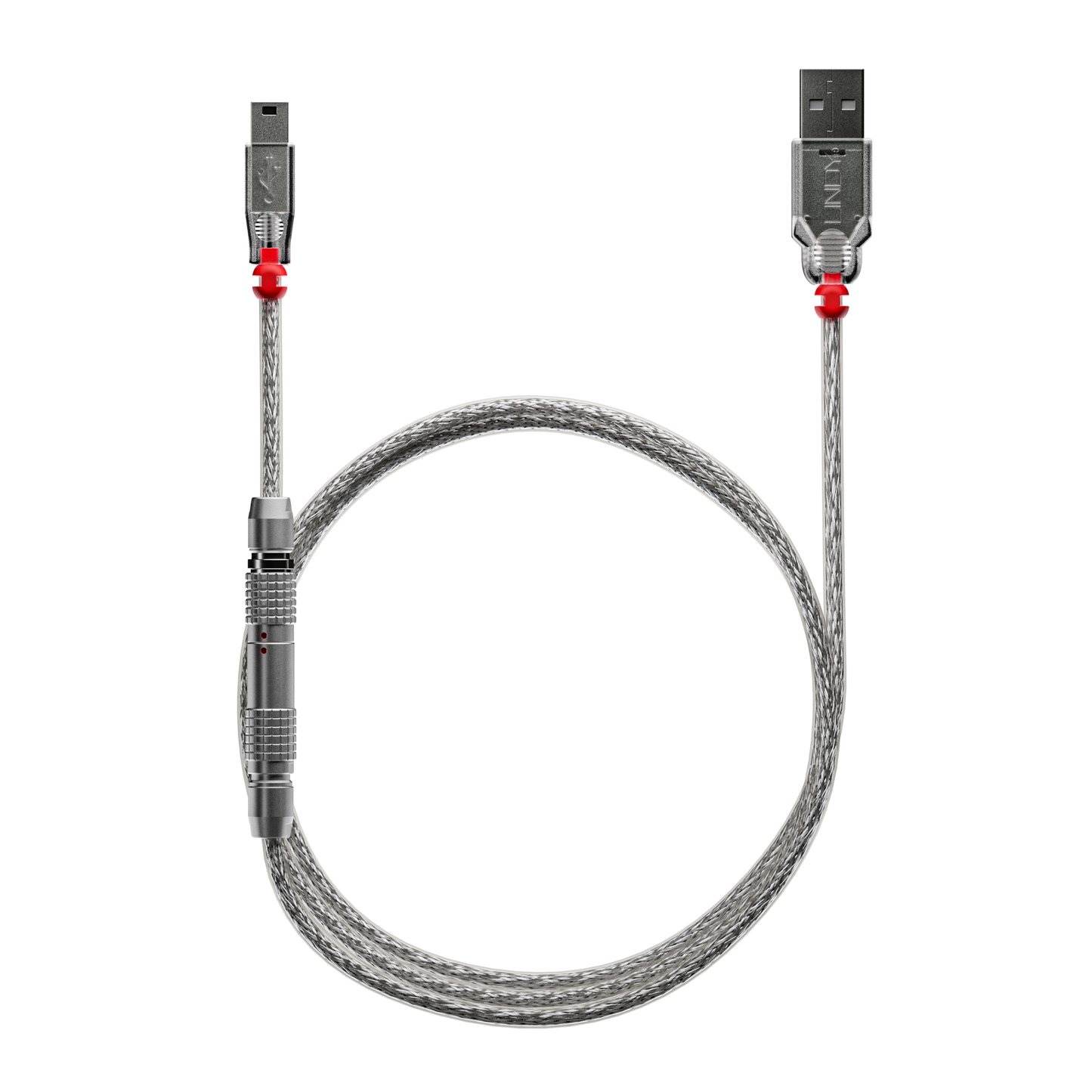 Lindy USB Mini to USB-A cable with 0B FEMO connector, transparent braided — Wired In