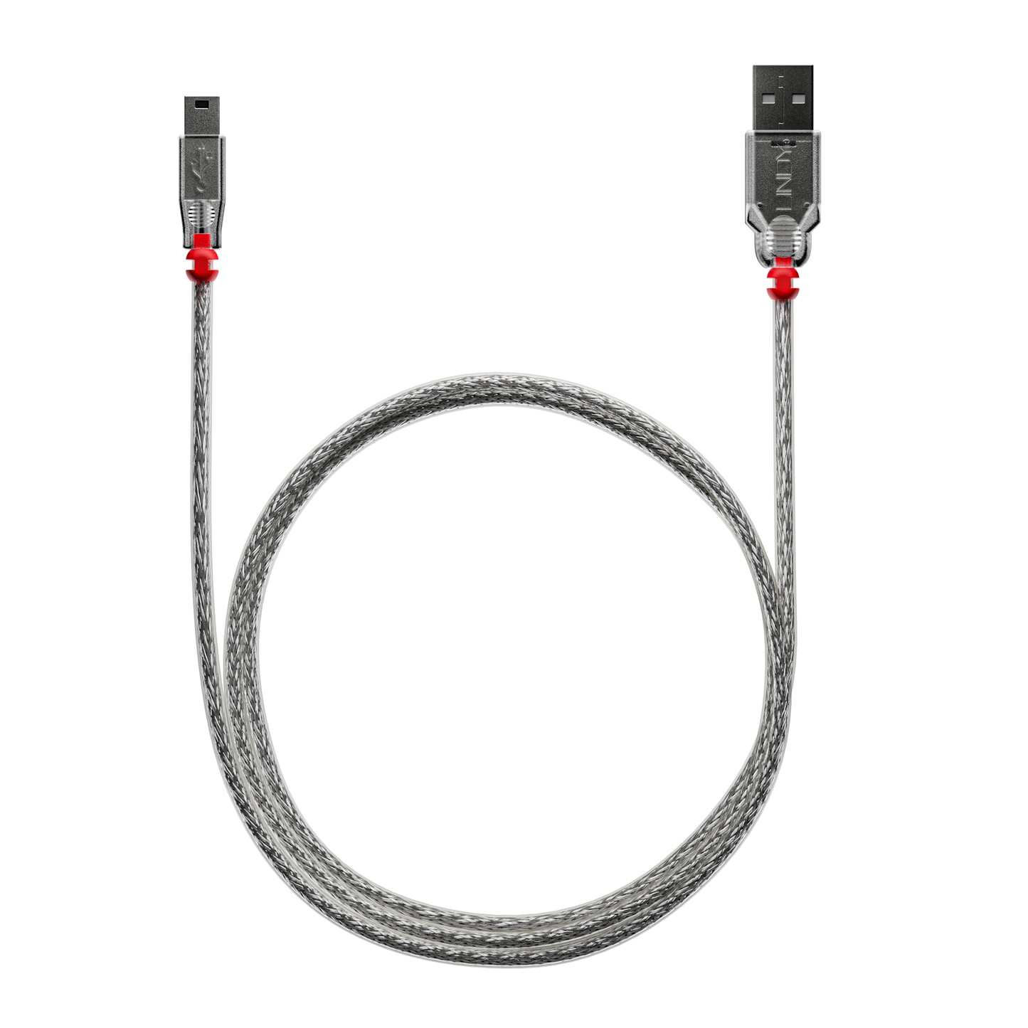 Lindy USB Mini to USB-A cable, transparent braided, stock connector — Wired In