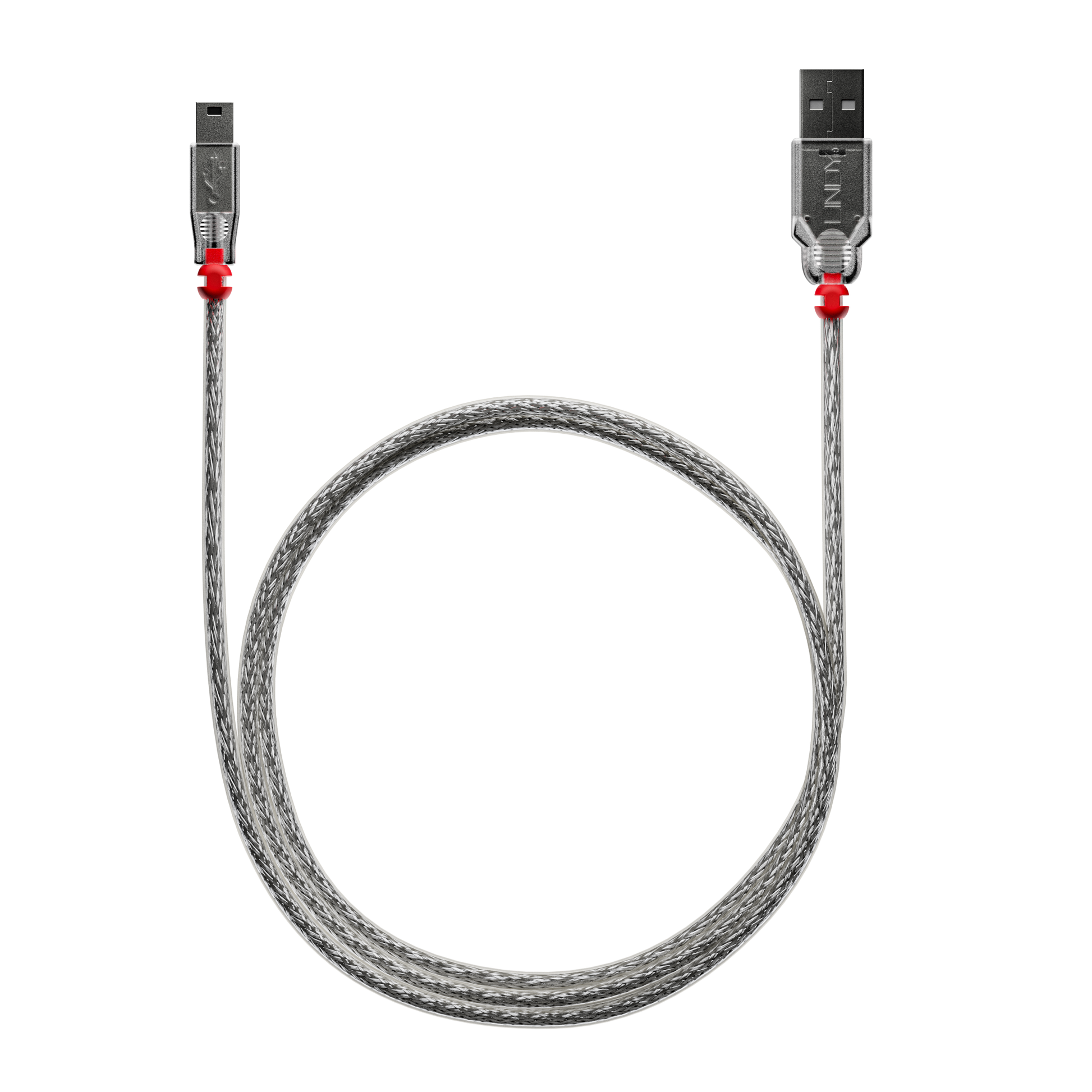 Lindy USB Mini to USB-A cable, transparent braided, stock connector — Wired In